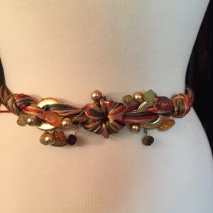 Handmade Gem Stone and Brass Silky Cord Tie Belt